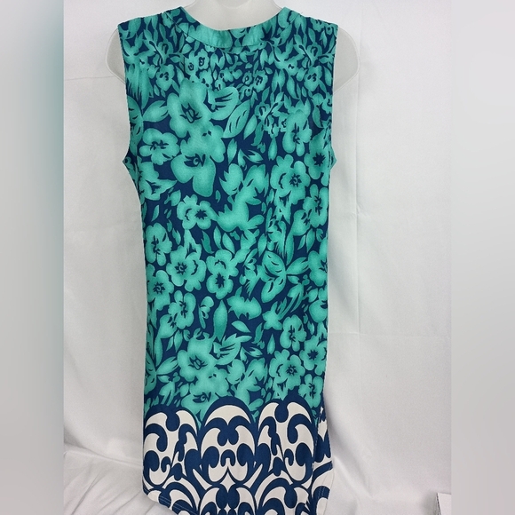PAPILLON Sleeveless Boho Western Teal Navy Floral Dress Preppy (#1,302) - Picture 5 of 8
